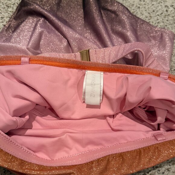 Zimmerman | Golden Metallic Bandeau Belted Swimsuit | Ombrè | Size: 8-10 - Picture 2 of 16